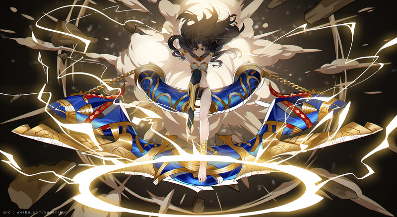 Anime Girl with Wings — Blue, Dramatic, Digital Art, Lightning