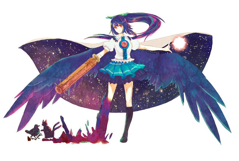 Anime Girl with Wings — Blue, Dramatic, Digital Art, Staff