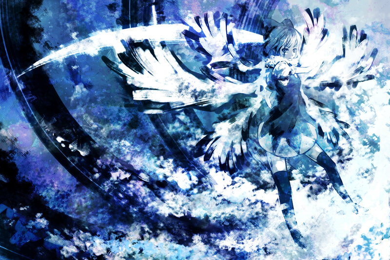 Anime Girl with Wings — Blue, Dramatic, Digital Art, Sword, Magic Circle