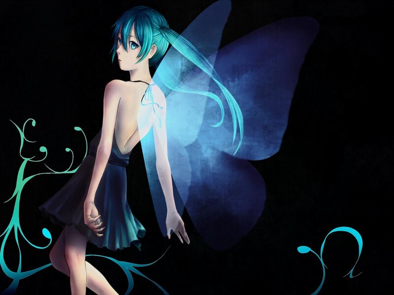 Anime Girl with Wings — Blue, Dramatic, Digital Art