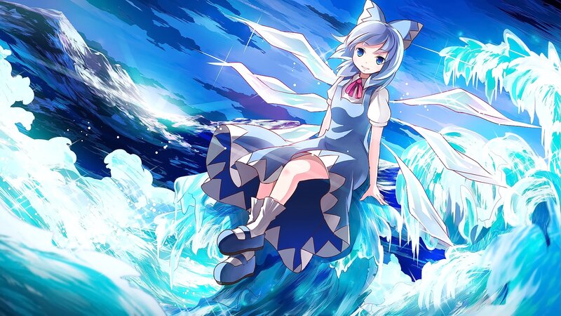 Anime Girl with Wings — Blue, Dramatic, Digital Art, Waves