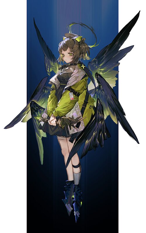 Anime Girl with Wings — Blue, Dramatic, Digital Art, Weapon