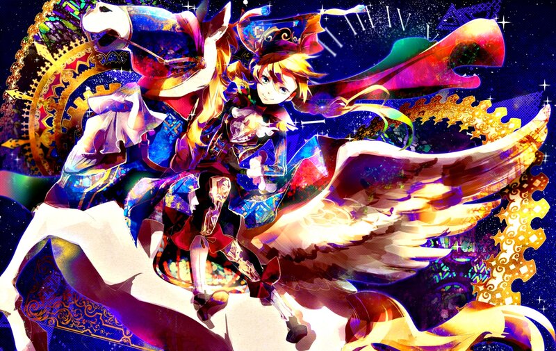 Anime Girl with Wings — Blue, Dramatic, Night, Digital Art, Horse