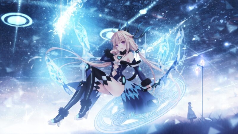 Anime Girl with Wings — Blue, Dramatic, Night, Digital Art, Magic Circle, Crystals