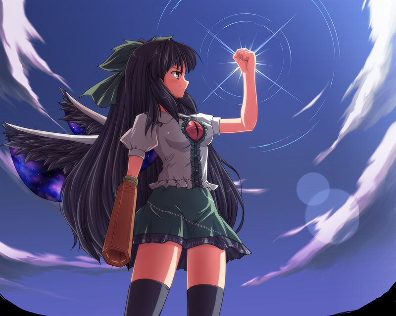 Anime Girl with Wings — Blue, Dramatic, Night, Digital Art, Magic Circle, Weapon