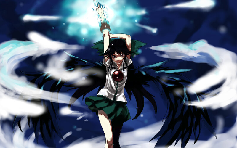 Anime Girl with Wings — Blue, Dramatic, Night, Digital Art, Magic