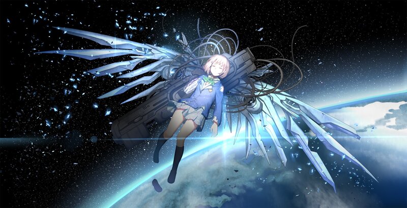 Anime Girl with Wings — Blue, Dramatic, Night, Digital Art, Space