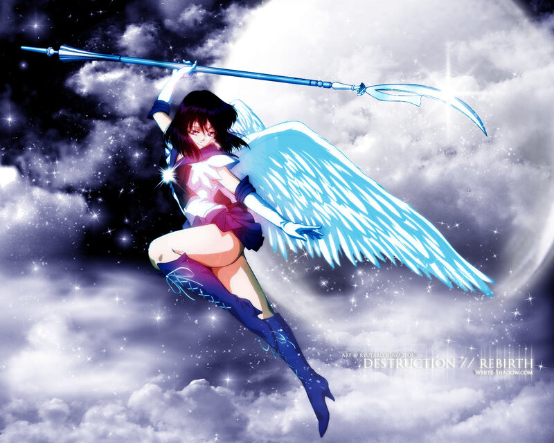 Anime Girl with Wings — Blue, Dramatic, Night, Digital Art, Spear