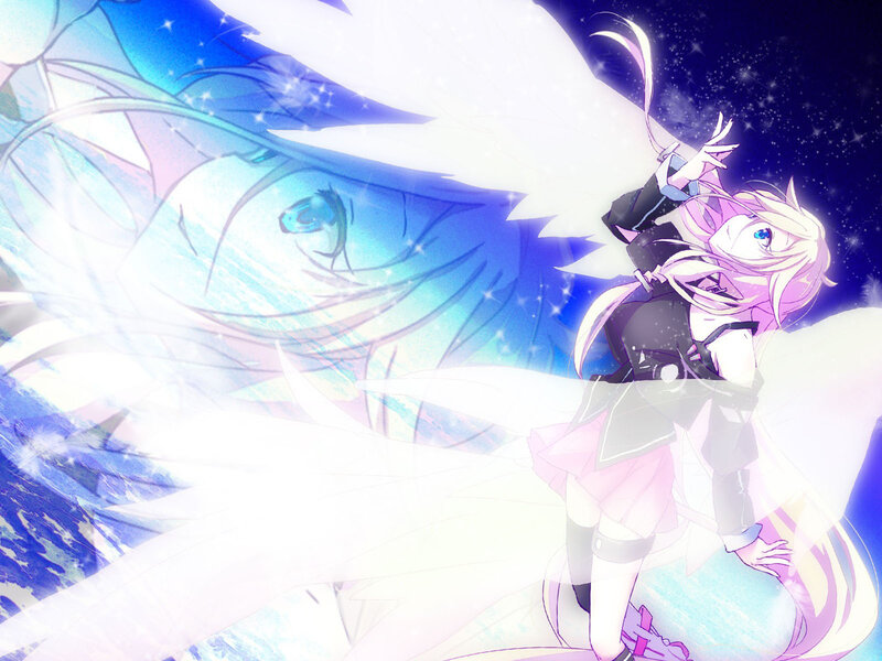 Anime Girl with Wings — Blue, Dramatic, Night, Digital Art, Stars