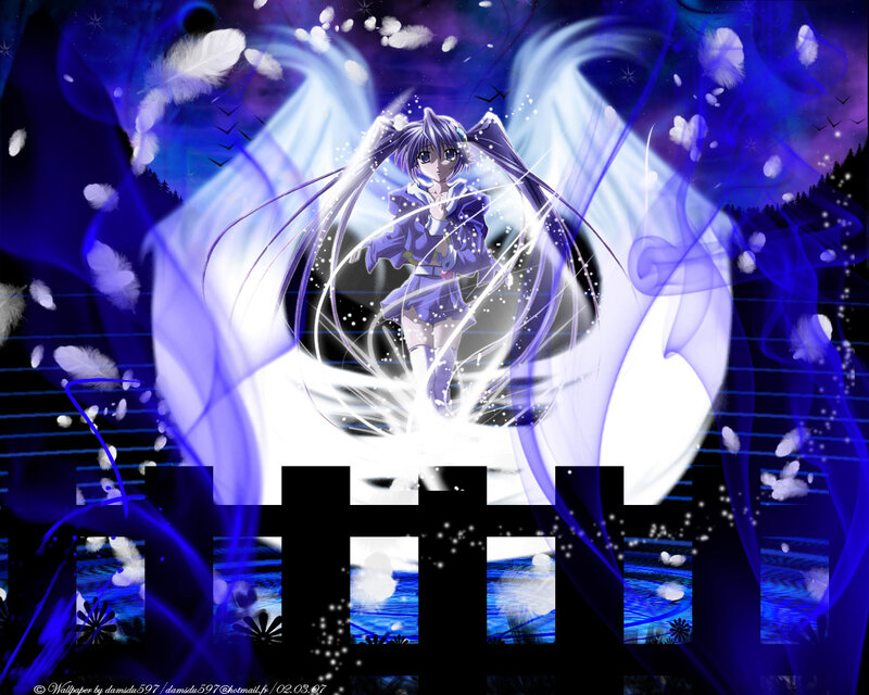 Anime Girl with Wings — Blue, Dramatic, Night, Digital Art