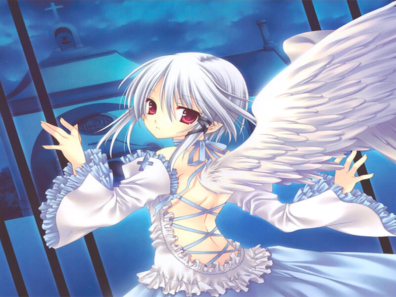 Anime Girl with Wings — Blue, Dramatic, Night, Dress