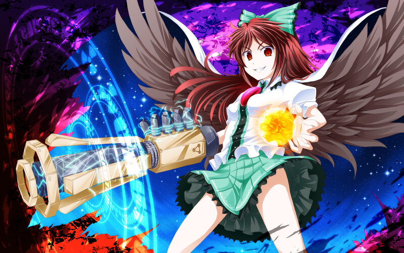 Anime Girl with Wings — Blue, Dramatic, Night, Gun