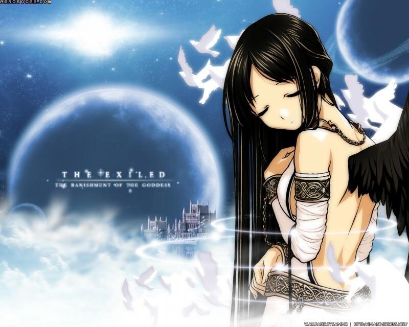 Anime Girl with Wings — Blue, Dramatic, Night, Manga