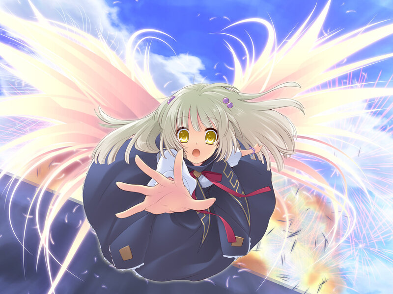 Anime Girl with Wings — Blue, Dramatic, Night, School Uniform, Fireworks