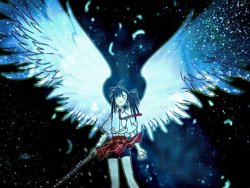 Anime Girl with Wings — Blue, Dramatic, Night, Starfield