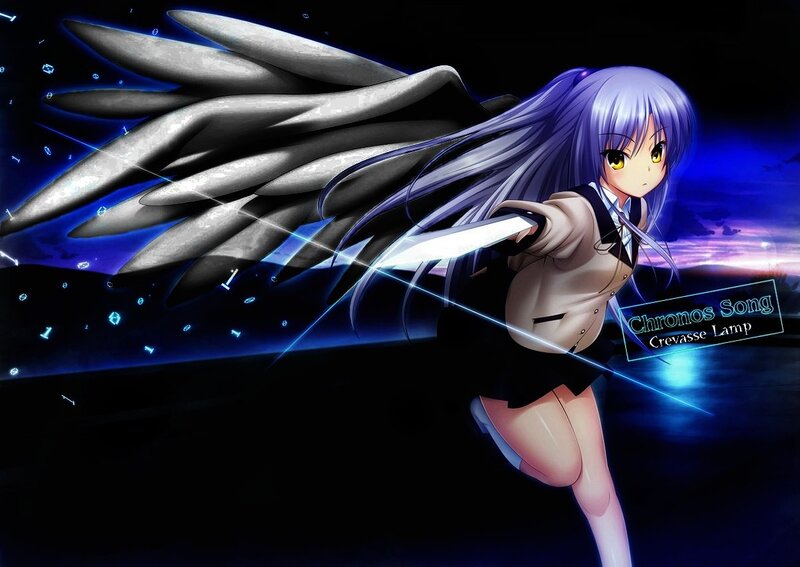 Anime Girl with Wings — Blue, Dramatic, Night, Sword
