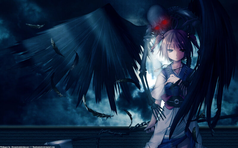 Anime Girl with Wings — Blue, Dramatic, Night