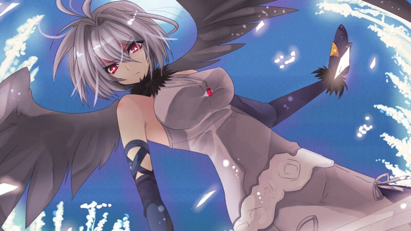 Anime Girl with Wings — Blue, Dramatic, Red Eyes
