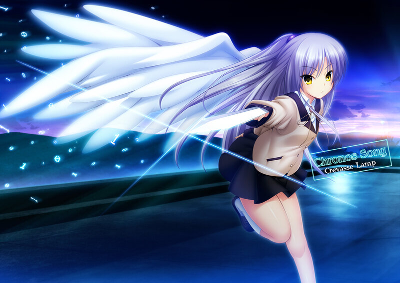 Anime Girl with Wings — Blue, Dramatic, Sunset