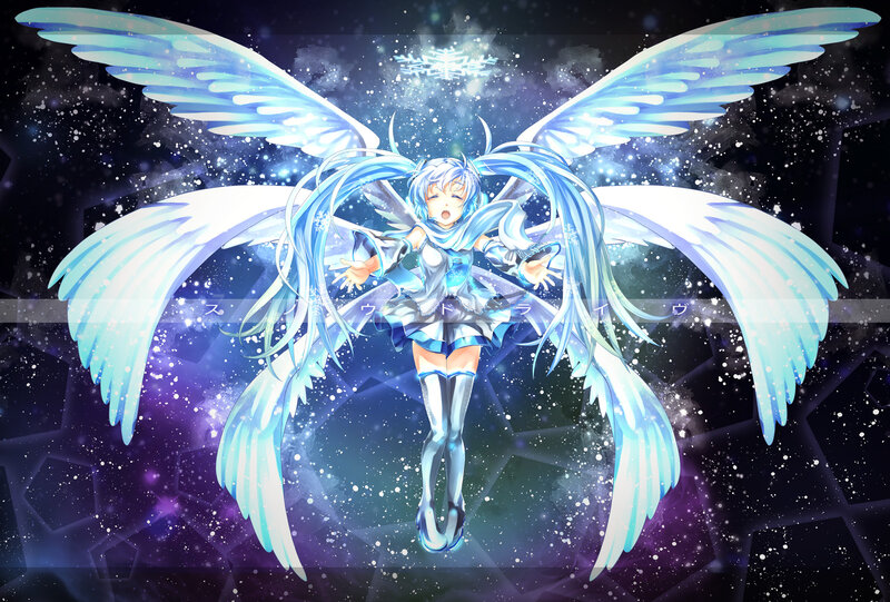 Anime Girl with Wings — Blue, Dramatic, Winter