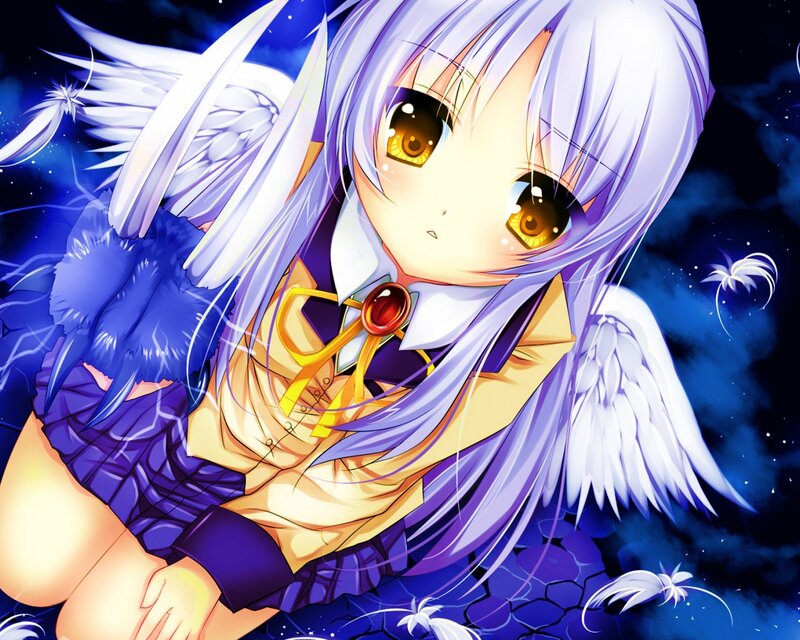 Anime Girl with Wings — Blue, Dreamy, Night, Angel