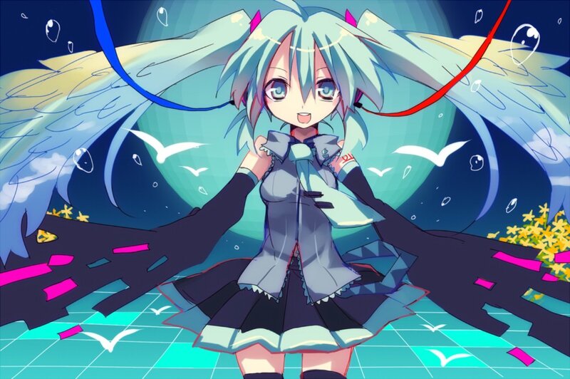 Anime Girl with Wings — Blue, Dreamy, Night, Digital Art, Birds