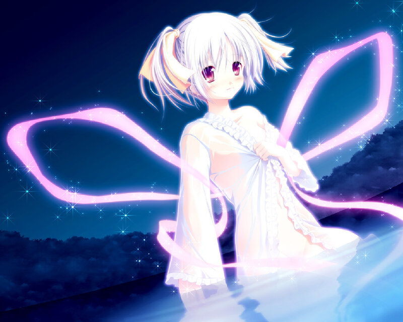 Anime Girl with Wings — Blue, Dreamy, Night, Digital Art