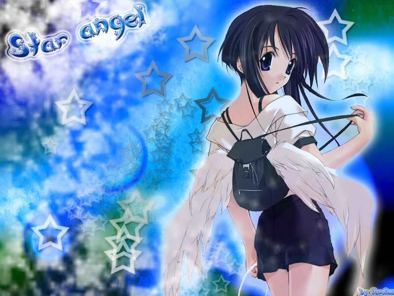 Anime Girl with Wings — Blue, Dreamy