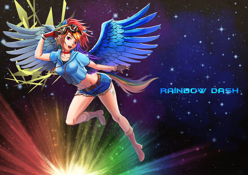 Anime Girl with Wings — Blue, Dynamic, Night, Digital Art