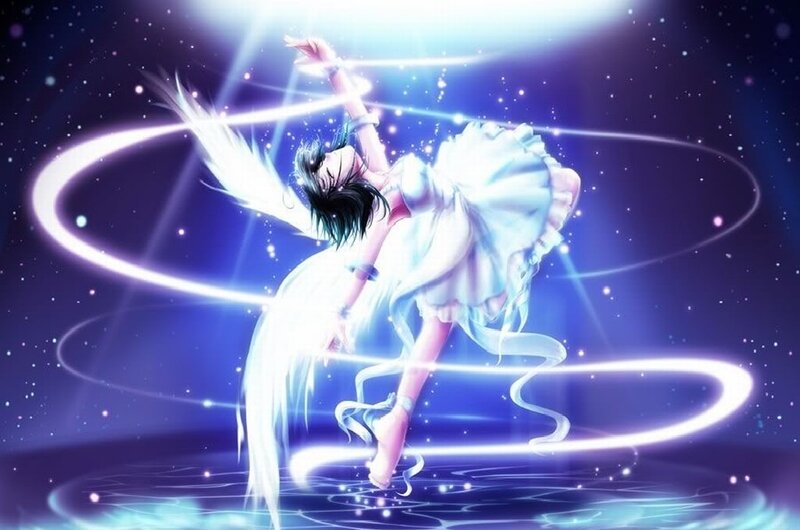 Anime Girl with Wings — Blue, Ethereal, Night, Digital Art