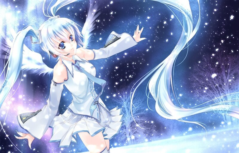 Anime Girl with Wings — Blue, Magical, Winter, Digital Art