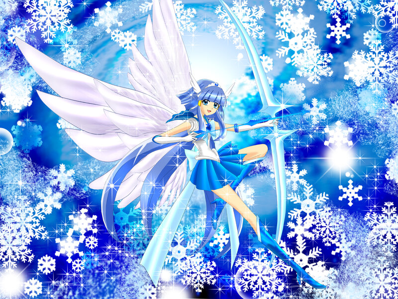 Anime Girl with Wings — Blue, Magical, Winter