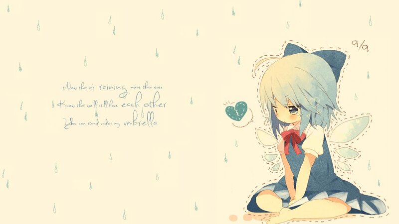 Anime Girl with Wings — Blue, Melancholic, Digital Art, Rain