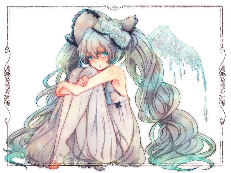 Anime Girl with Wings — Blue, Melancholic, Digital Art