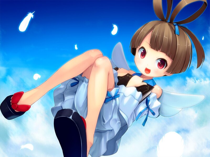 Anime Girl with Wings — Blue, Playful, Digital Art, Feathers