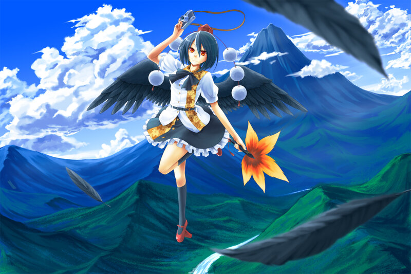 Anime Girl with Wings — Blue, Serene, Afternoon, Digital Art, Camera