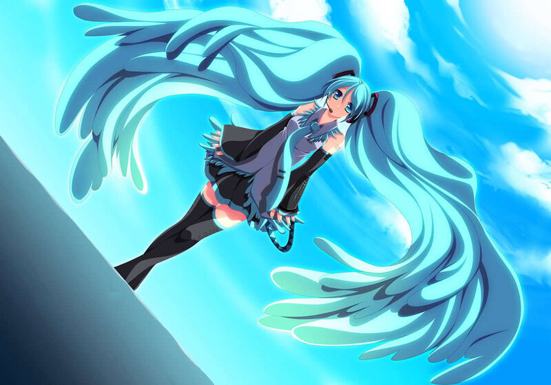 Anime Girl with Wings — Blue, Serene, Afternoon, Digital Art, Sky