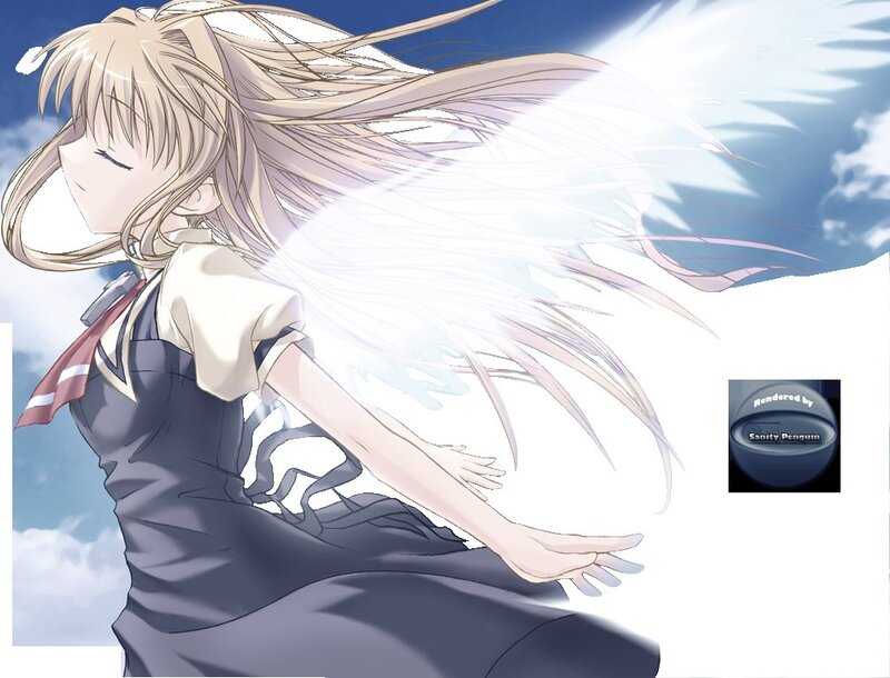 Anime Girl with Wings — Blue, Serene, Afternoon, Digital Art