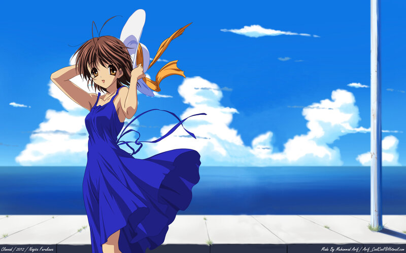 Anime Girl with Wings — Blue, Serene, Afternoon, Ocean