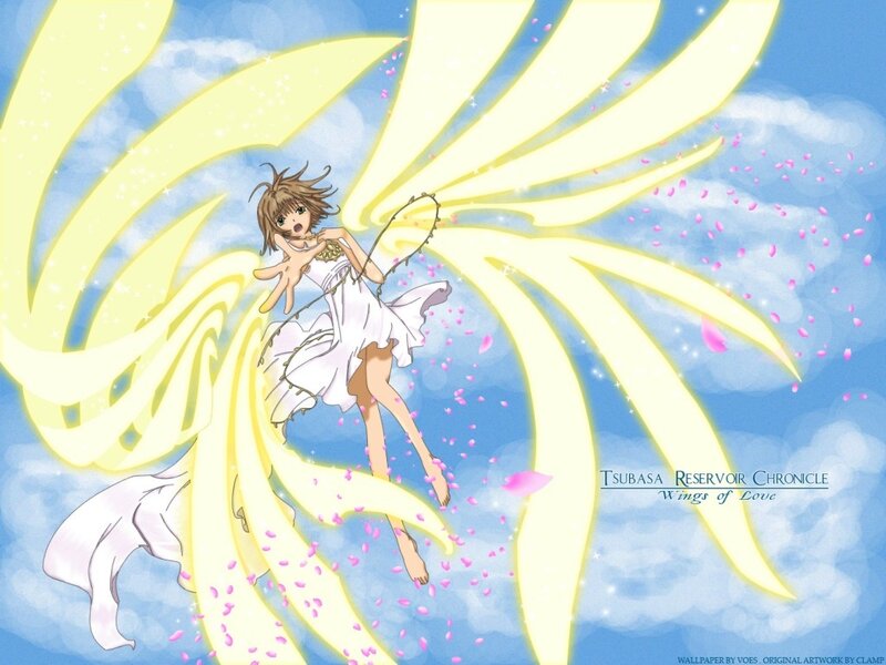 Anime Girl with Wings — Blue, Serene, Afternoon, Petals