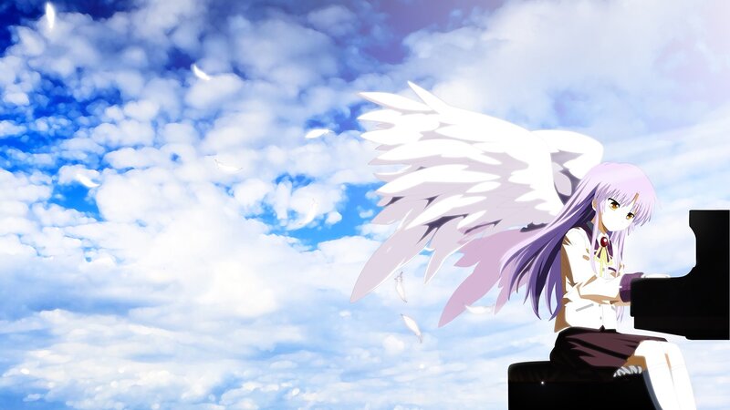 Anime Girl with Wings — Blue, Serene, Afternoon, Piano