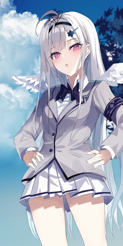 Anime Girl with Wings — Blue, Serene, Afternoon, School Uniform