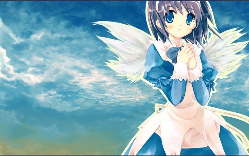 Anime Girl with Wings — Blue, Serene, Blue Dress