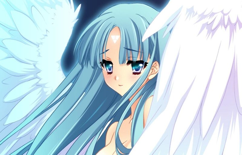 Anime Girl with Wings — Blue, Serene, Blue Hair