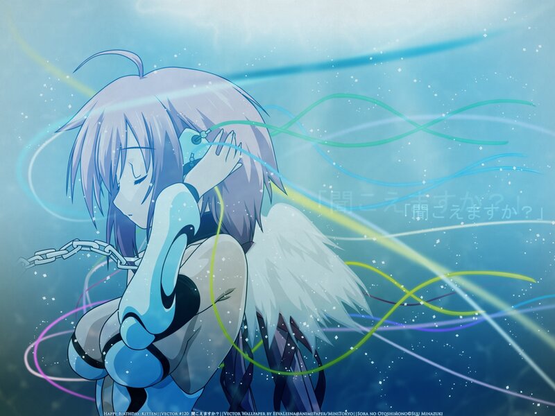Anime Girl with Wings — Blue, Serene, Chains