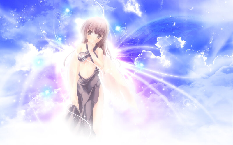 Anime Girl with Wings — Blue, Serene, Clouds