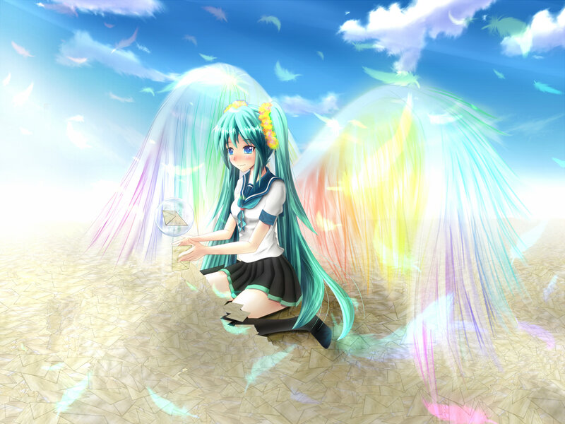 Anime Girl with Wings — Blue, Serene, Daytime