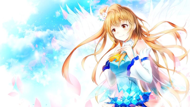 Anime Girl with Wings — Blue, Serene, Digital Art, Angel