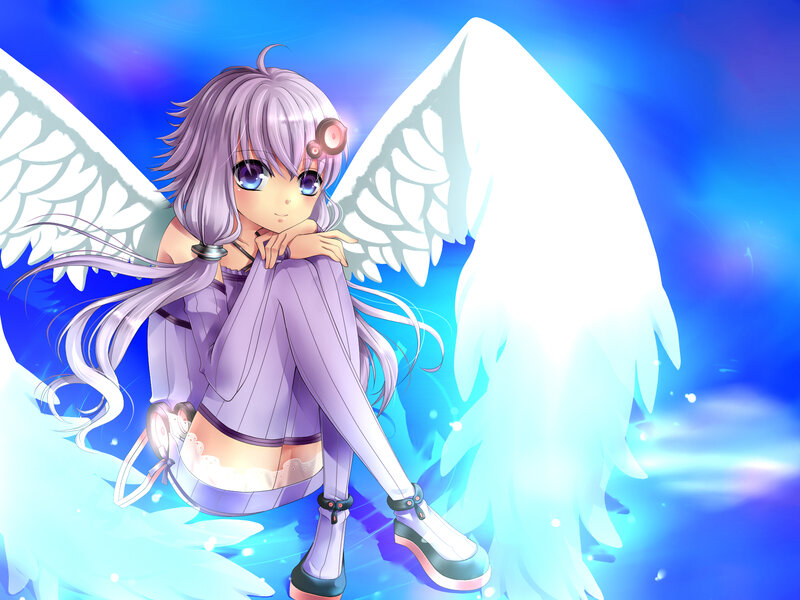 Anime Girl with Wings — Blue, Serene, Digital Art, Blue Background