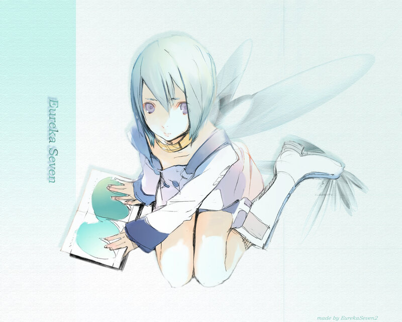 Anime Girl with Wings — Blue, Serene, Digital Art, Book